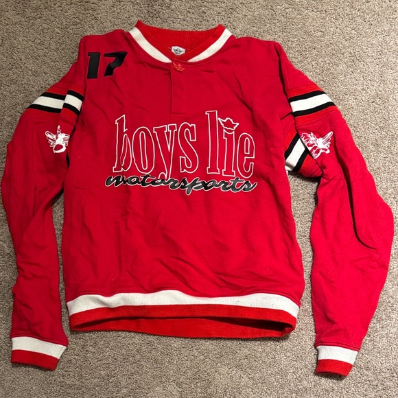 Boys Lie Sweaters - Boys Lie Red Sweatshirt with Black and White Accents
